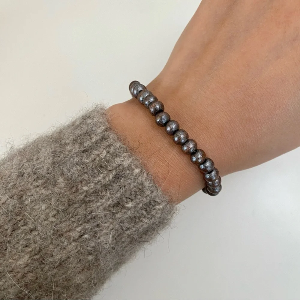 4/$15 Metallic Bronze Wood Beads Stretchy Beaded Bracelet